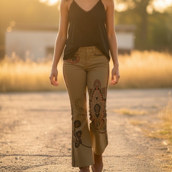 Biya Pants - NWT BIYA Johnny Was Two Ten Ten Five Embroidered Studded Flare Bootcut Jeans 4